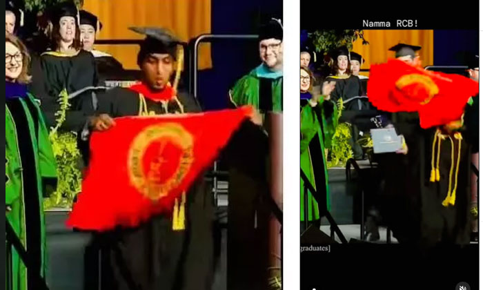  Rcb Flag Fluttered In Us Graduation Ceremony, Indian Premier League, Ipl, Royal-TeluguStop.com