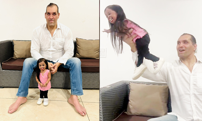  The Great Khali Lifts World Shortest Woman With One Hand Details, Dalip Singh Ra-TeluguStop.com