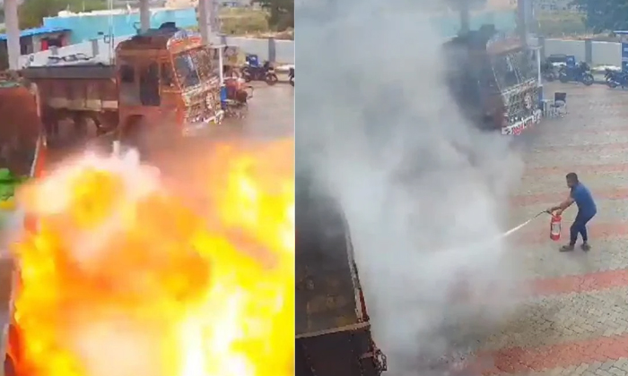  Truck Catches Fire Due To Fuel Tank Blast In Bhuvanagiri Video Viral Details, Ve-TeluguStop.com