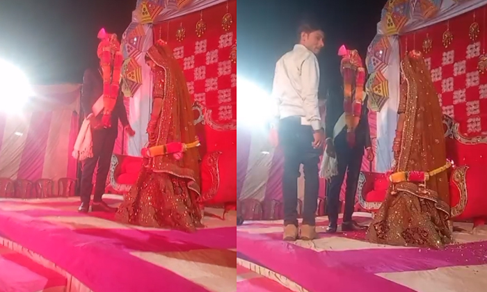  Couples Strange Reaction While Exchanging Garlands At Wedding Video Viral Detail-TeluguStop.com