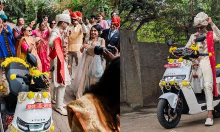  The Groom Came To The Wedding Hall On An Electric Scooter , Viral News, Trendi-TeluguStop.com