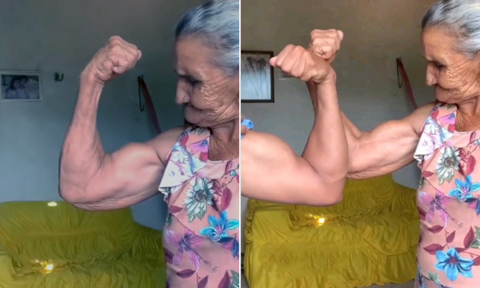  Grandmas Toned Biceps Leaves Netizens Astounded Viral Video Details, Viral Video-TeluguStop.com