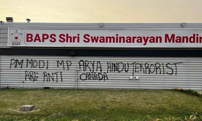  Hindu Temple Vandalised With Anti-india Grafitti In Canada's Edmonton , Canada,-TeluguStop.com