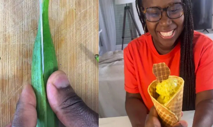  Man Creates Ice Cream Cone With Okra Video Viral Details, Viral Video, Viral New-TeluguStop.com