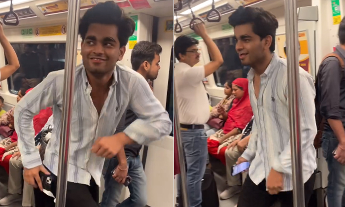  Man Hilarious Dancing To Naatu Naatu In Delhi Metro Video Viral Details, Naatu N-TeluguStop.com