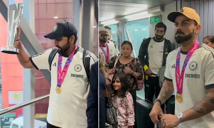  T20 World Cup Champions Team India Arrived At Delhi Airport Viral Video Details,-TeluguStop.com