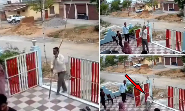  Terrifying Video Man Carrying Bamboo Stick Gets Electrocuted Details, Electrocut-TeluguStop.com