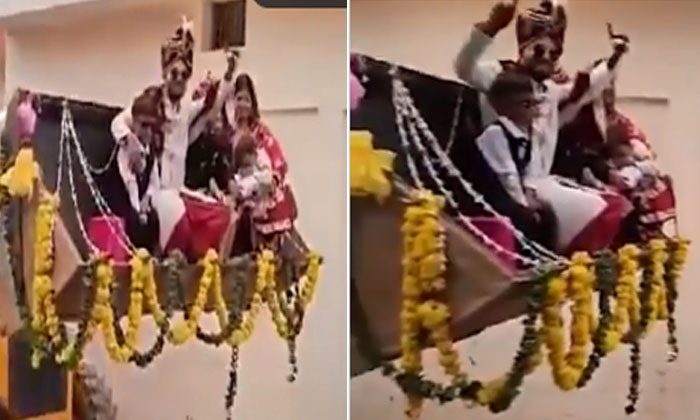  The Newlywed Couple Paraded On The Bulldozer Viral On Social Media, Cm Yogi Adit-TeluguStop.com