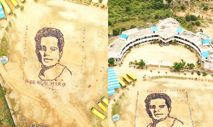  Sonusood Fan Who Drawing For A 100 Foot Photo With Students Viral Details, Socia-TeluguStop.com