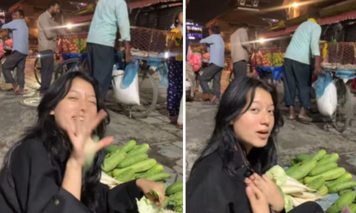  Nepali Girl Selling Variety Of Vegetables.. Video Viral , Anjana Tamang, Nepal-TeluguStop.com