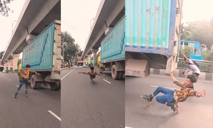  Video: Teens Perform Dangerous Stunt Behind Moving Truck In The End, Bangladesh-TeluguStop.com