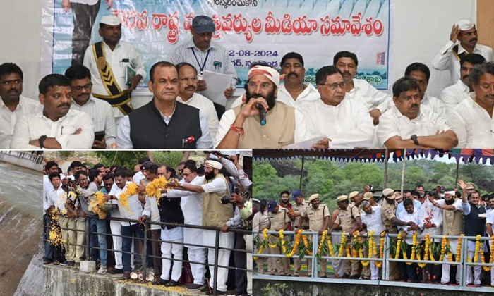  District Ministers Uttam And Komati Reddy Released Water To The Left Canal Of Sa-TeluguStop.com