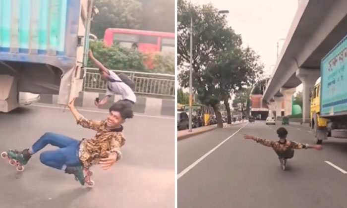  Danger Stunts On Road Viral In Social Media, Viral Video, Social Media, Scatti-TeluguStop.com