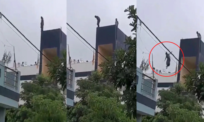  After Dispute With Husband Woman Jumped From Third Floor Video Viral Details, So-TeluguStop.com