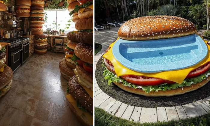  Viral Video : Ai-generated Burger-themed House , Burger , Theme House, Viral L-TeluguStop.com