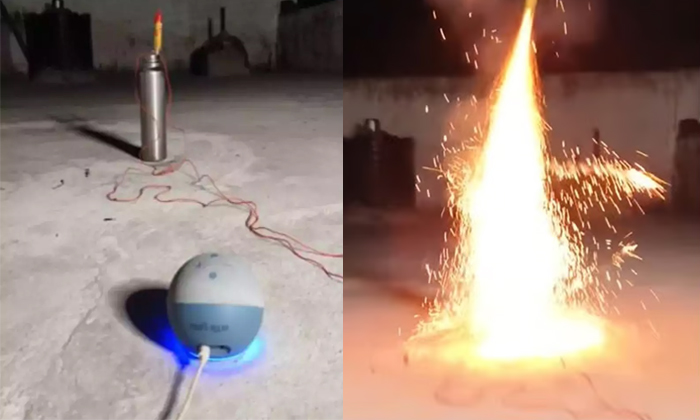  Man Launches Rocket With Help Of Alexa Video Viral Details, Diwali, Alexa, Rocke-TeluguStop.com