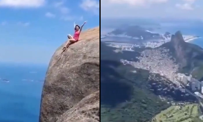  Video: Young Woman Reaches The Edge Of The Hill For Reels Finally , Social Media-TeluguStop.com