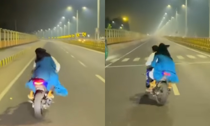  Man Rash Driving Bike With Girlfriend Behind Viral Video Details, Bike, Rash Dri-TeluguStop.com