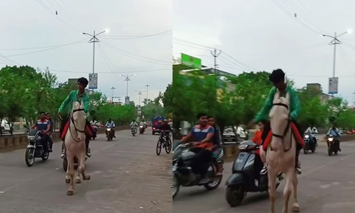  Horse Walking In The Middle Of The Road Kicked Two Girls Riding A Scooty Video V-TeluguStop.com