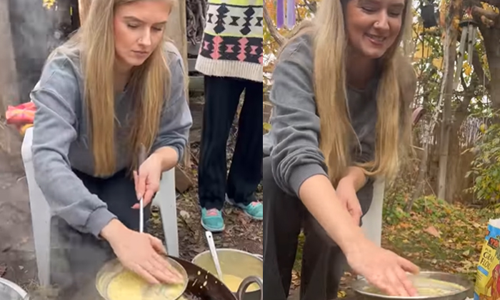  A Young German Girl Making Boondi For Laddoos.. Netizens Are Surprised.., Jennif-TeluguStop.com