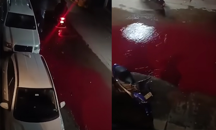  Roads Turn Red In Hyderabad Jeedimetla Area Viral Details, Water, Viral Latest,-TeluguStop.com