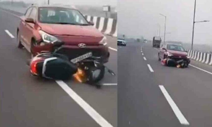  The Car That Not Only Hit The Scooty But Also Dragged It, Car, High Way, Latest-TeluguStop.com