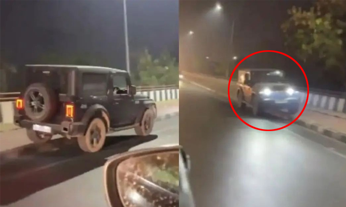  Youth Drives Thar At High Speed On Ghaziabad Footpath Video Viral Details, Reckl-TeluguStop.com