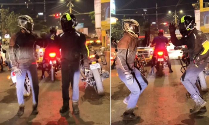  Bikers Dance On The Road To Allu Arjun's Song.. Video Goes Viral, Viral Dance,vi-TeluguStop.com