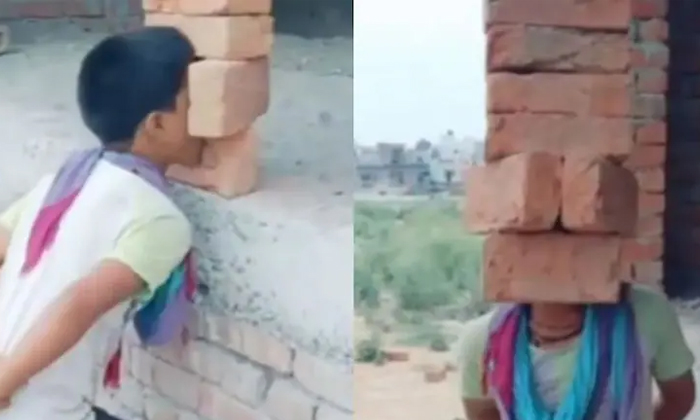  Boy Lift Bricks With Strength Of Teeth Video Viral Details, Viral Video, Talente-TeluguStop.com