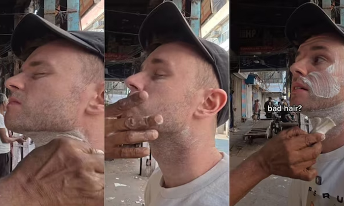  Foreigner Rs 100 Beard Trim At Roadside Barber In Delhi Details, Delhi Street Ba-TeluguStop.com