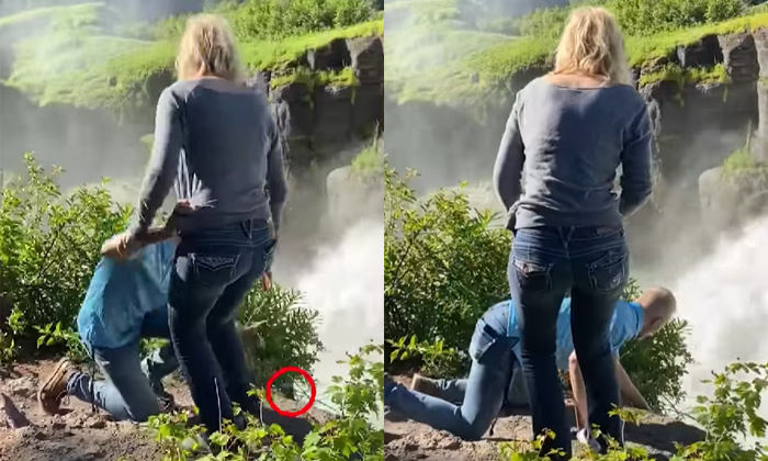  Viral Video Man Drops Engagement Ring Into Waterfall During Proposal Details, Vi-TeluguStop.com